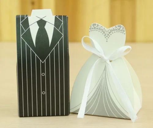 150 шт./лот = 75 пар черный смокинг и белое свадебное платье коробки для свадьбы