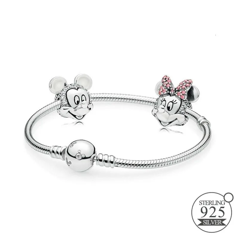 Мики Минни прозрачная застежка талисманы браслет Аутентичные 925 пробы серебро