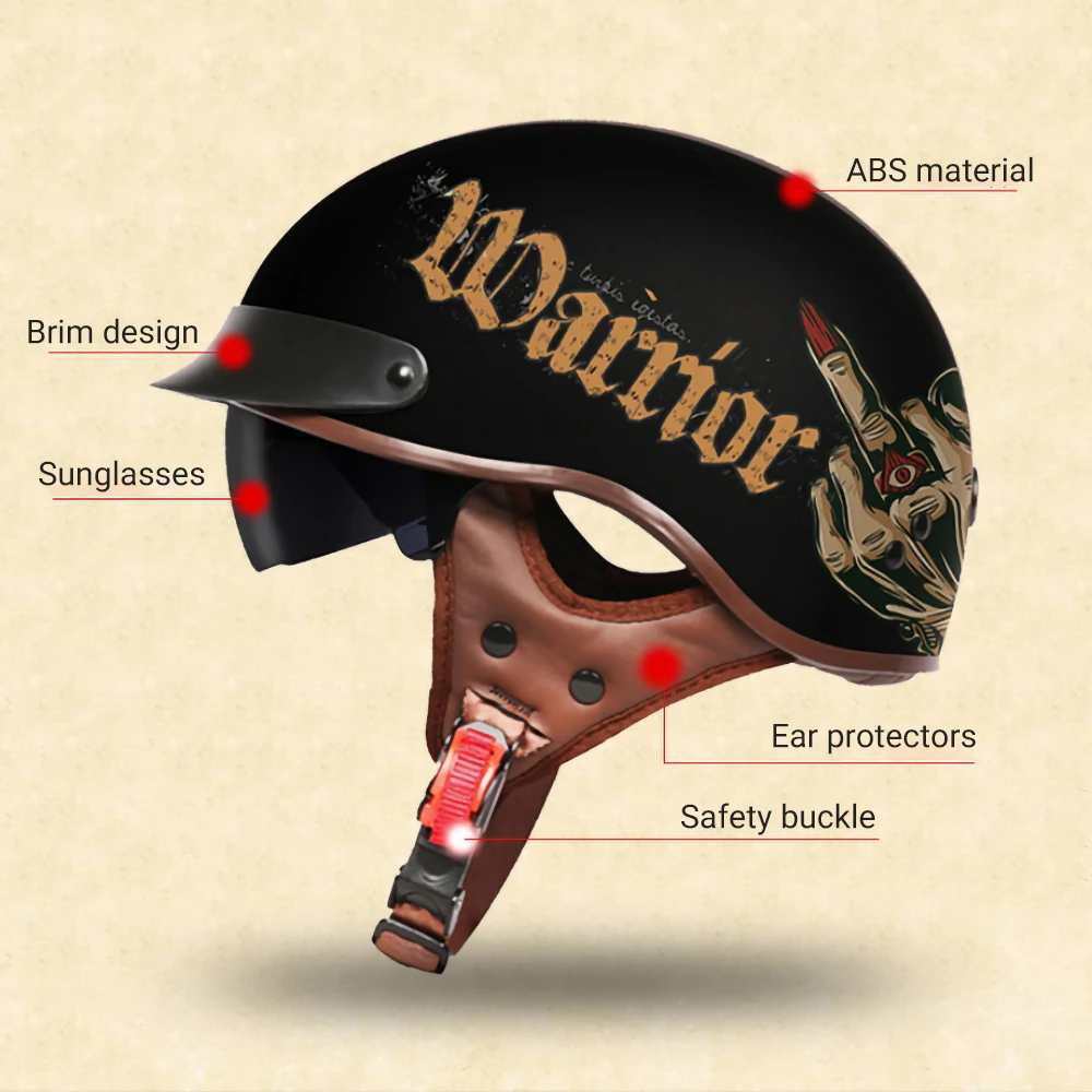 Мотоциклетный шлем в стиле ретро Байкерский мотоциклетный с открытым лицом для
