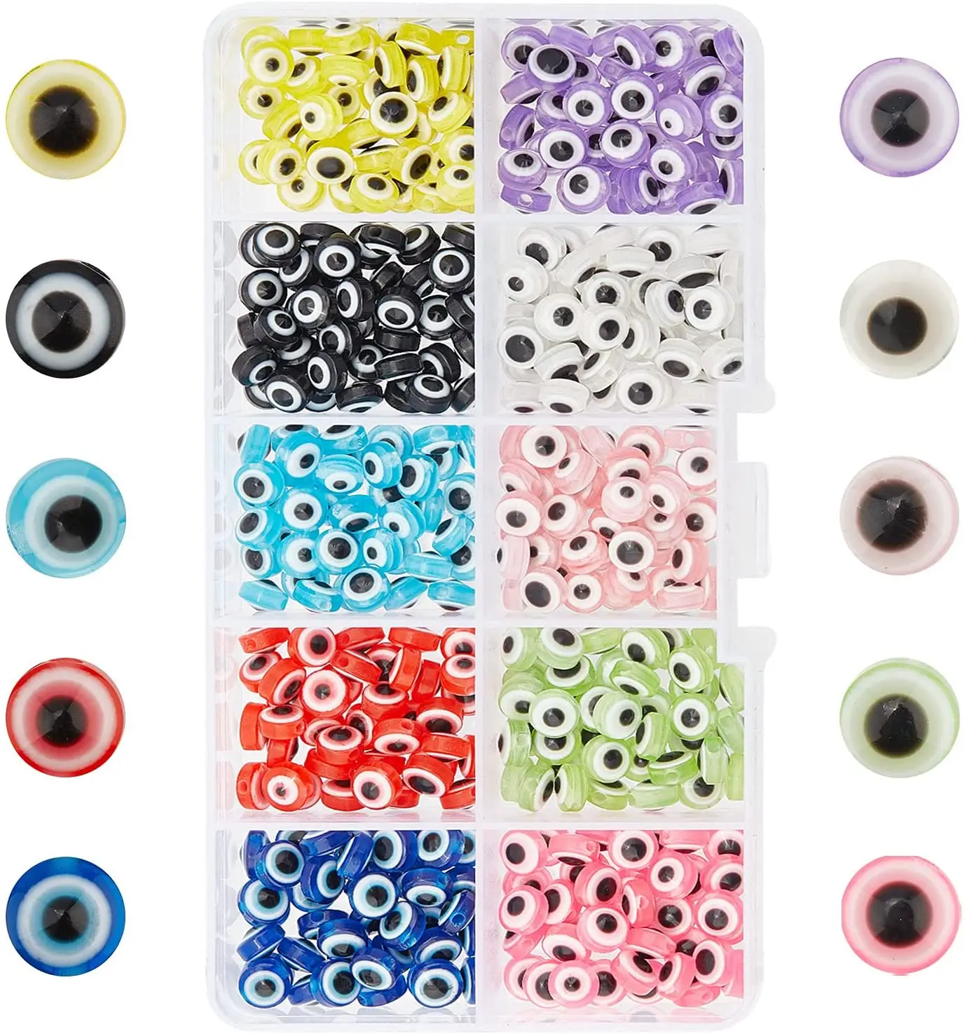 

400 PCS 6mm Evil Eye Beads 10 Colors Resin Flat Round Evil Eye Charms Loose Spacer Beads for DIY Jewelry Bracelet Necklace