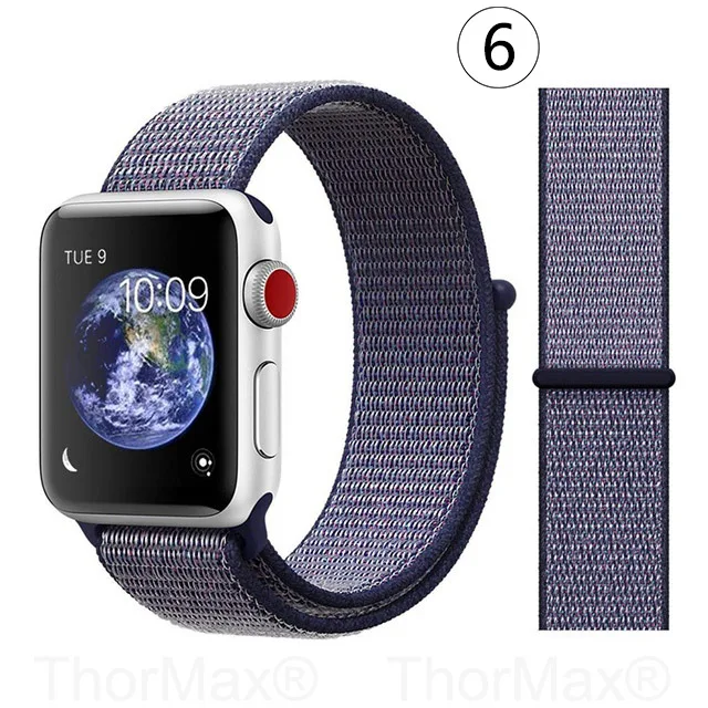 Ремешок для часов Apple Watch 4 серии 5 4 3 мягкий легкий дышащий нейлоновый спортивный ремешок 38 мм 42 мм 40 мм 44 мм Ремешки для наручных часов - Цвет ремешка: 6-Midnight Blue