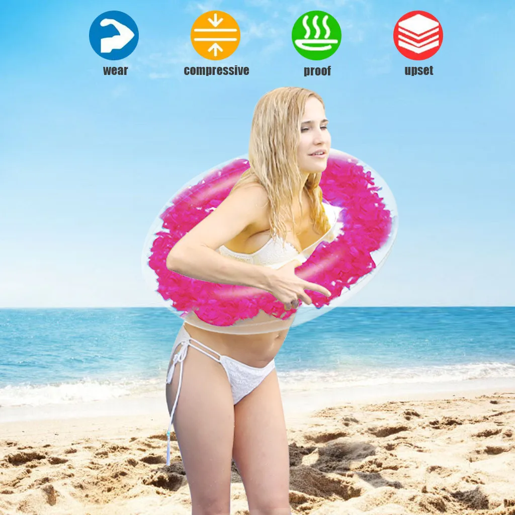 Плавательное кольцо с прозрачными перьями для взрослых утолщенное надувное из