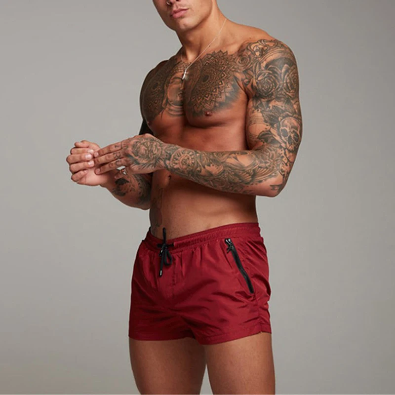 

Summer Men's Shorts Solid Color Lace Up Zipper Pocket Casual Mid Waist Elastic Men's Shorts Four Colors Available