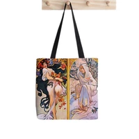 shopper vintage alphonse mucha art printed tote bag women harajuku shopper funny handbag girl shoulder shopping lady canvas bag