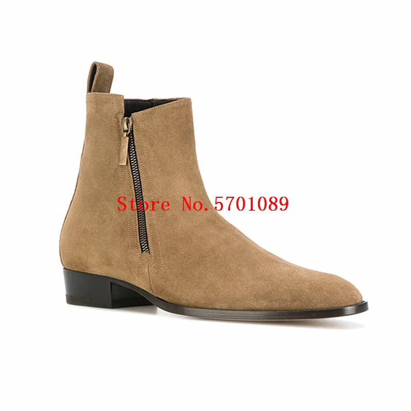 

Man Ankle Zipper Shoes Classic Suede Leather Riding Biker Moto Rock Roll Chelsea Boots London British Zip Wyatt Shoes 37-47