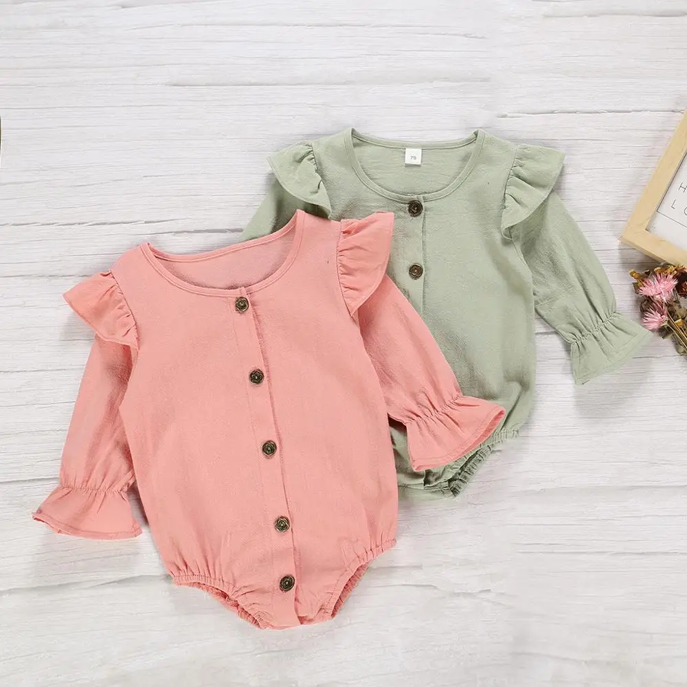 Детский комбинезон с оборками длинным рукавом и пуговицами #35|Боди для малышек| |