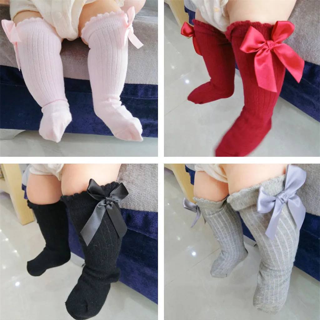 Autumn Winter New Kids Toddler Girl Cute Stockings Big Bow Knee High Long Soft Cotton Warm Lace Baby Sweet Socks for | Детская одежда и