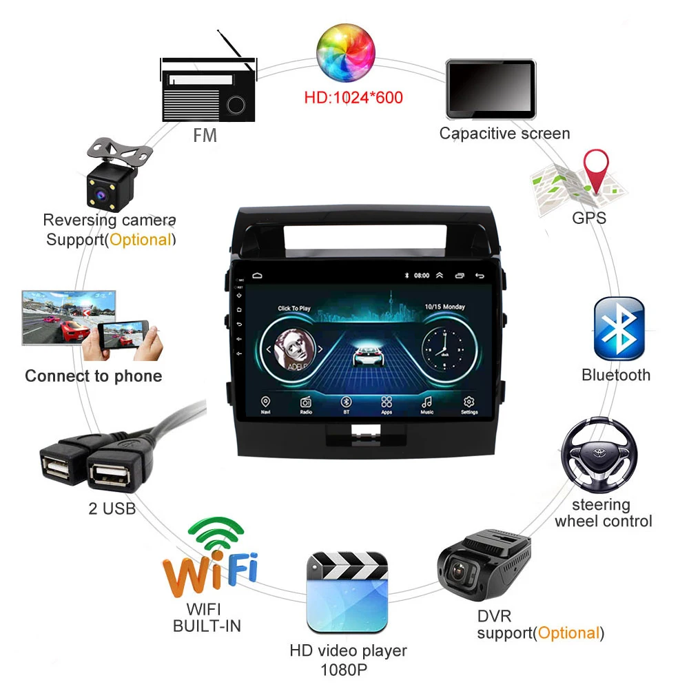 Для Toyota land cruiser 2007-2012 автомобильный DVD Радио Android 8 1 10 &quotgps навигация Поддержка
