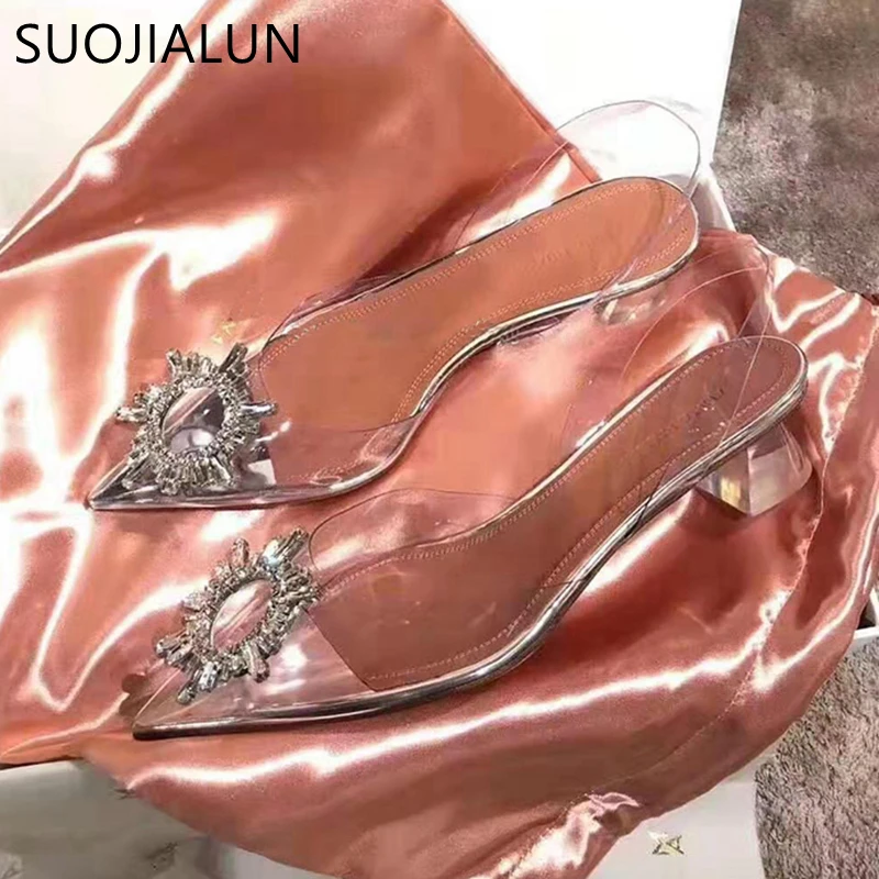 SUOJIALUN/2020 г. весенние Брендовые женские босоножки кристально прозрачные