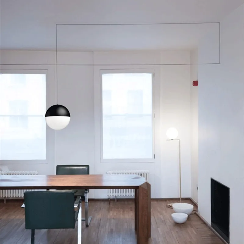 Modern Ball Pendant Lamp Long Line Lights Black Glass Hanglamp Kitchen Fixtures Living Room Globe Lighting nordic lamps | Лампы и