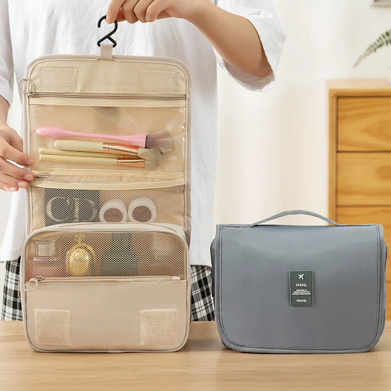 

Beige Twill Hook Toiletry Bag Travel Men's and Women's Portable Large-capacity Waterproof Toiletry Cosmetic Bag Cosmetic Bag