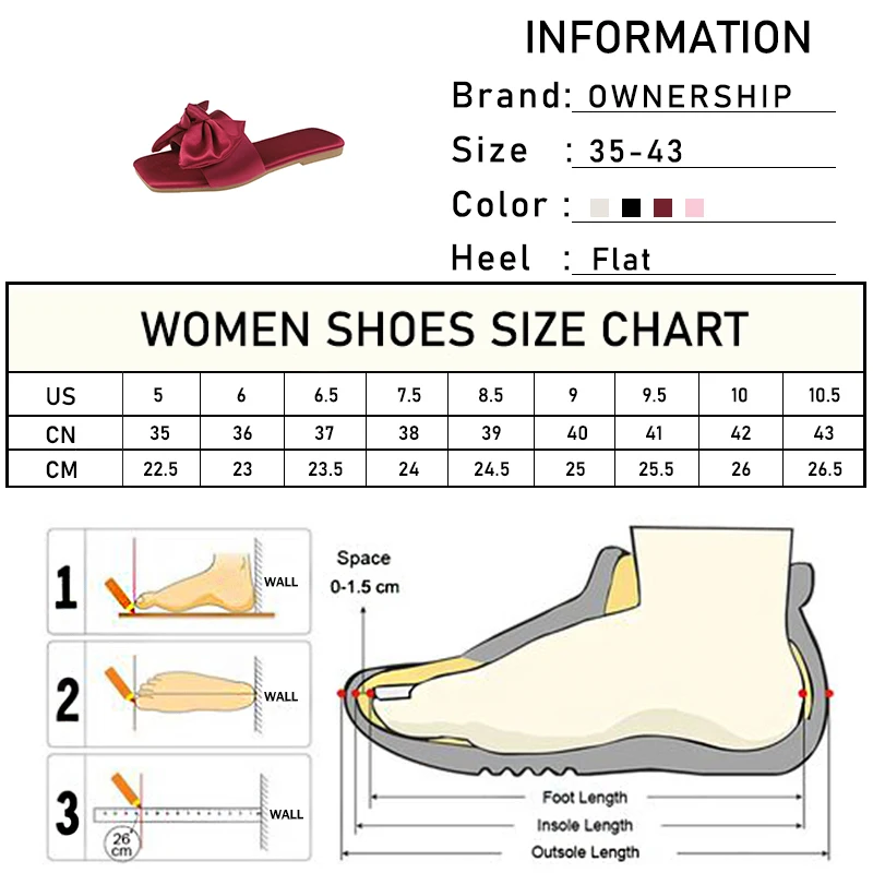 

Women Bow Slippers 2021 Woman Square Toe Solid Elegant Slides Female Flats Ladies Summer Beach Shoes Plus Size Footwear 35-43