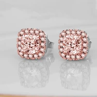 romantic pink diamond stud earrings for women solid 925 sterling silver earrings girl fashion jewelry wedding party gift new