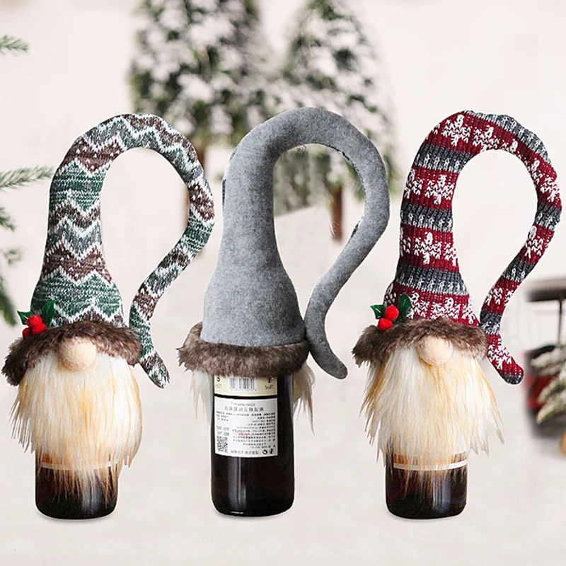 

Вязаное Рождественское украшение, без лица, искусственная крышка для бутылки, декоративное вино