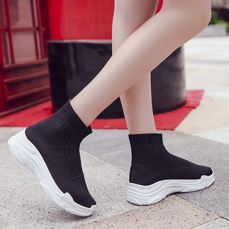 Женская обувь без шнуровки на платформе Повседневные кроссовки с высоким берцем