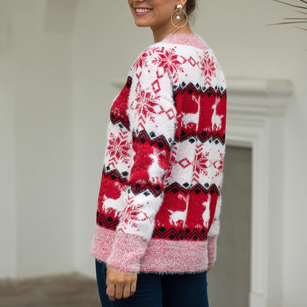 Свитер женский вязаный с длинным рукавом красный розовый | Женская одежда