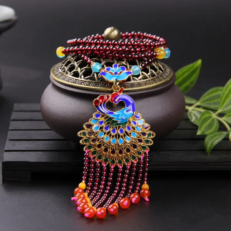 Цепочка для свитера с гранатом модное длинное ожерелье натуральным кристаллом