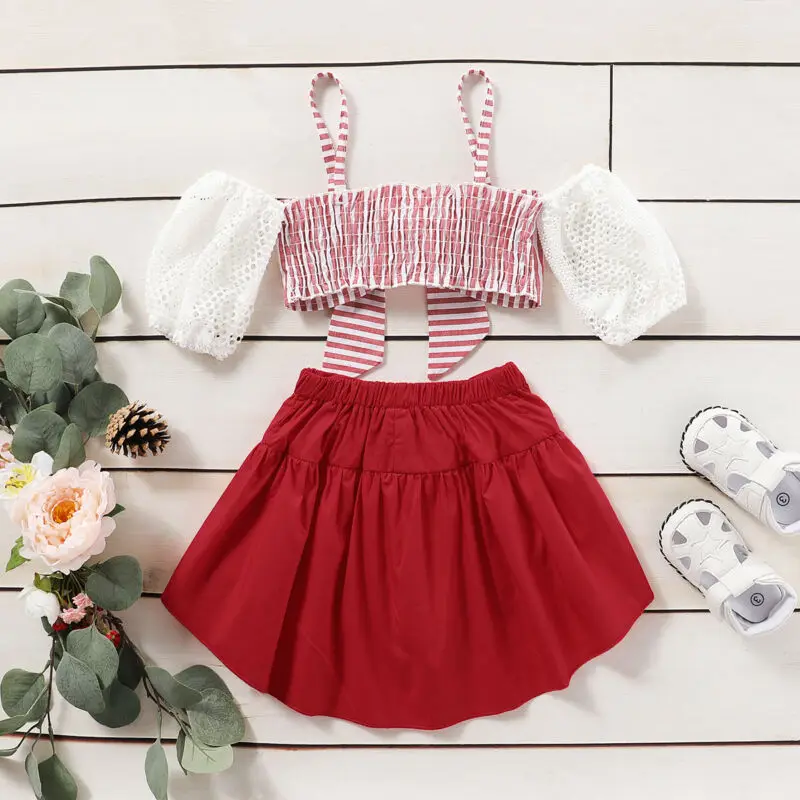 Комплект одежды для маленьких девочек кружевной топ с открытыми плечами и