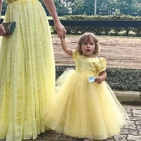 cute baby girl tulle yellow short sleeves birthday dress little girl princess dresses for new year