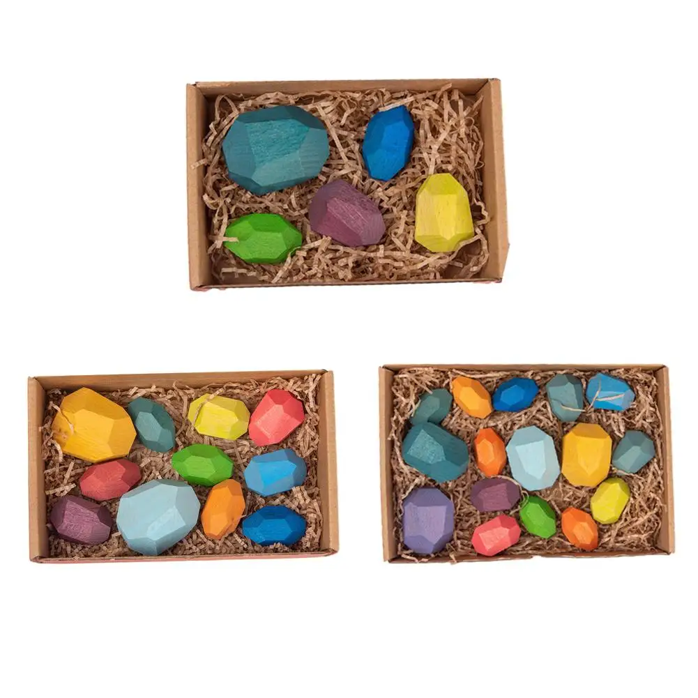 

5/11/16pcs Wooden Colored Stone Stacking Toys Nordic Style Ornament Educational Stacking Block Game Toys For Children Gift