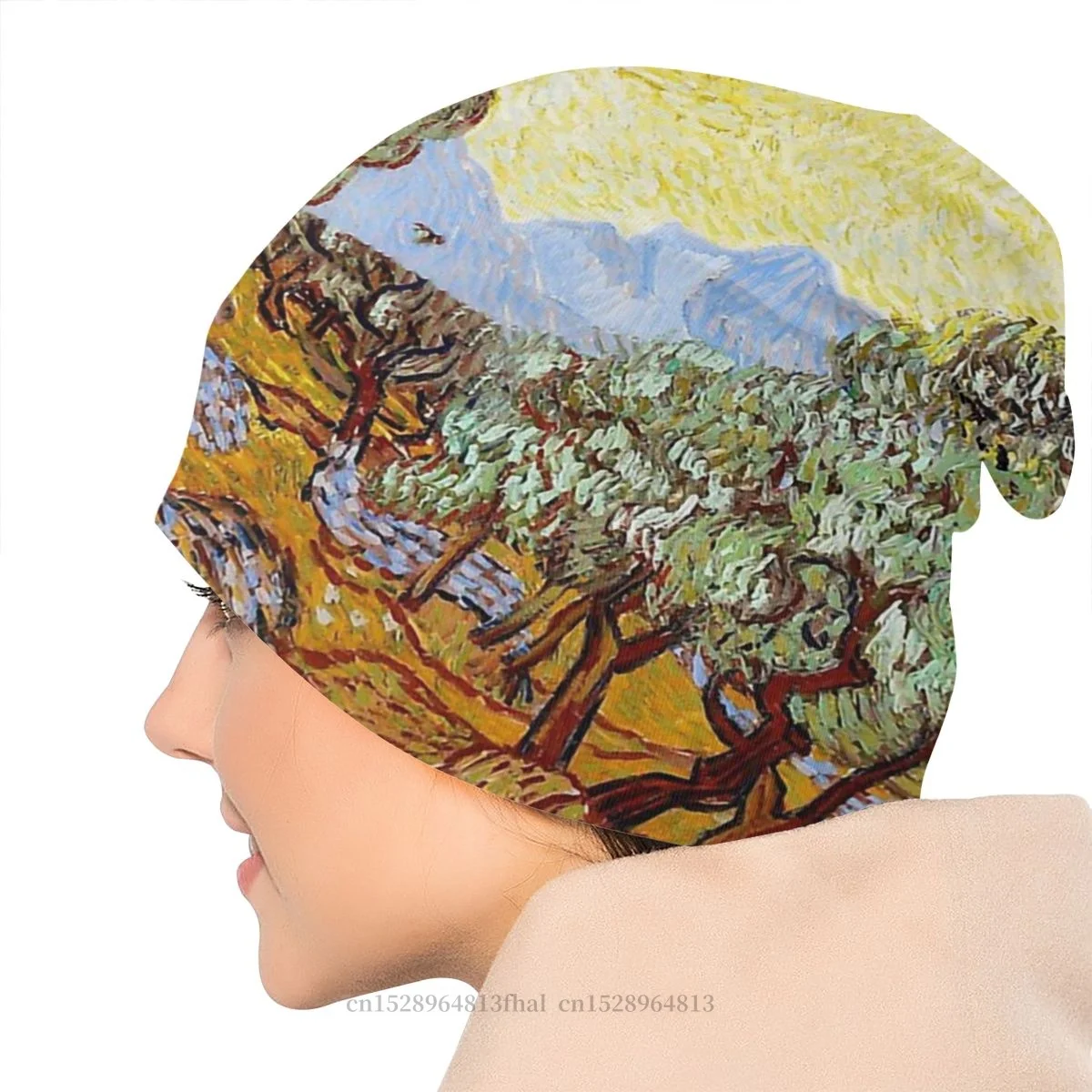 

Vincent Van Gogh Painter Skullies Beanies Caps Olive Trees With Yellow Sky And Sun Knitting Hat Winter Warm Bonnet Hats