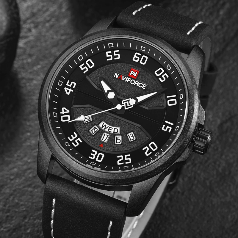NAVIFORCE мужские спортивные кварцевые часы армейские военные с датой кожаный
