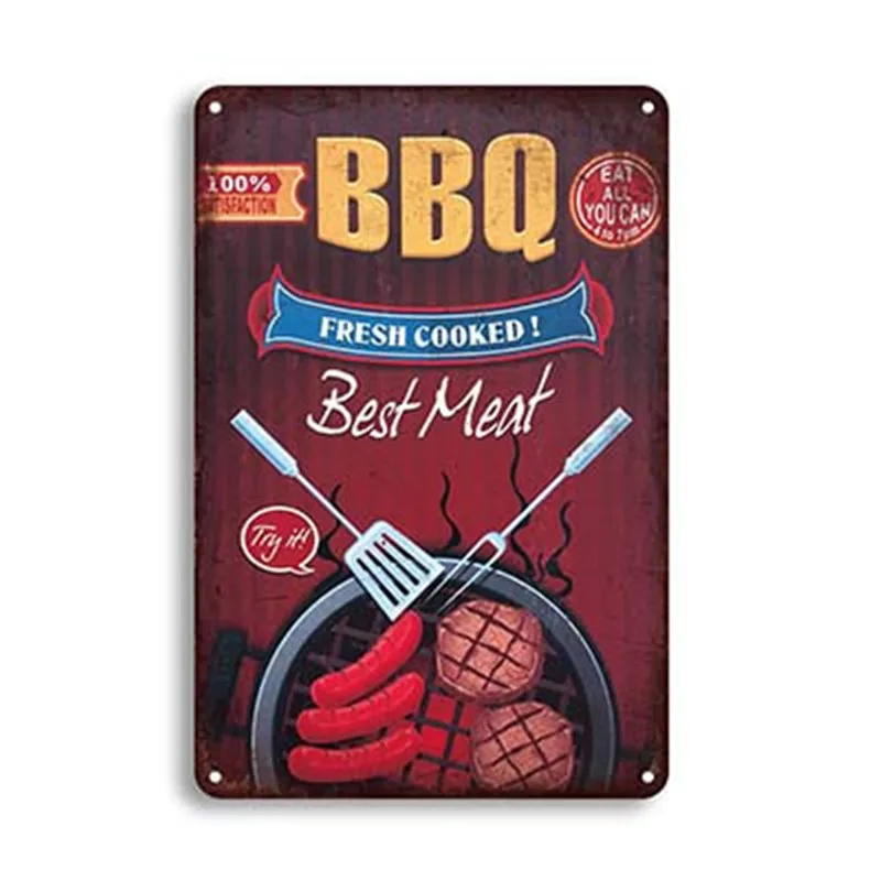 

BBQ Signs Vintage Barbecue Metal Plaque Tin Sign Dad's BBQ Poster Decorative Metal Plates Room Wall Stickers Bar Pub Home Decor