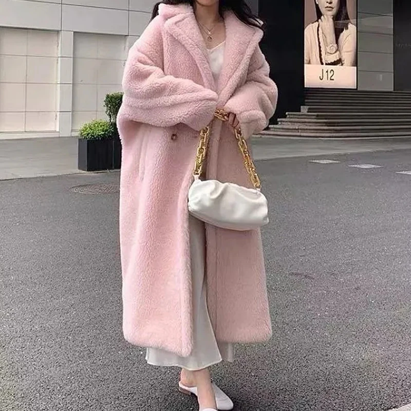 Sungtin Winter Long Lamb Wool Faux Fur Warm Coat Women Oversized Teddy Fleece Loose Jacket Coats 13 Color Thicken Plush Outwear | Женская