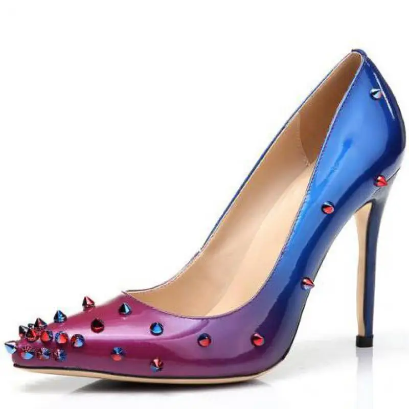 

High Heels Shoes Women Colorful Rivet Singe Shoes Mixed Colors Pointed Toe Thin Heels Party Fashion Shallow Wedding Shoes Sandal