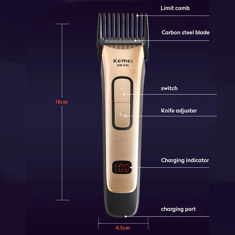 Kemei перезаряжаемая машинка для стрижки волос профессиональная триммер мужчин
