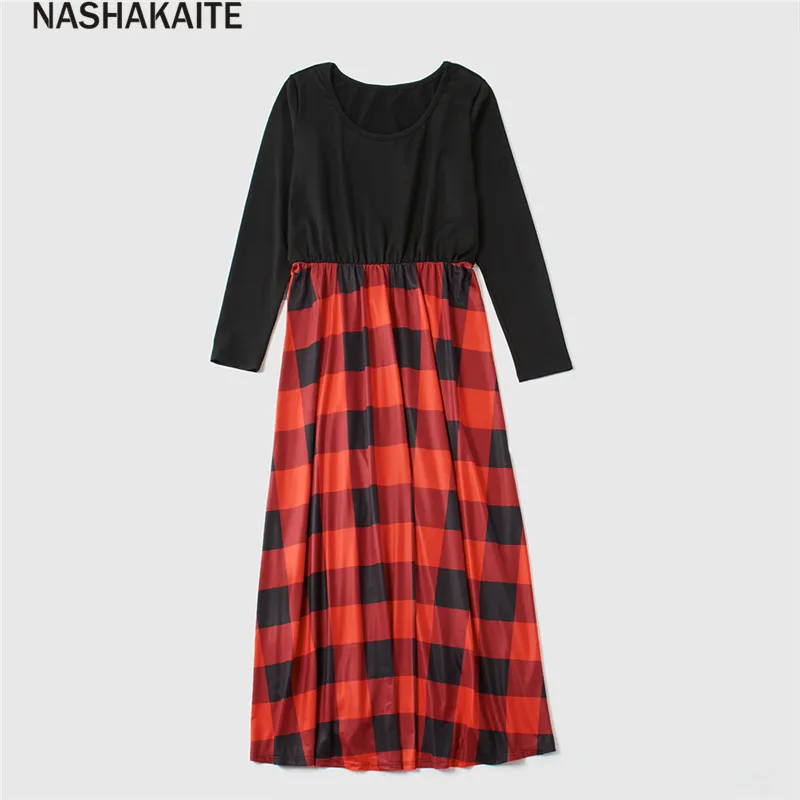 NASHAKAITE 2021 Mom And Daughter Dress Fall Winter Plaid Long Dress Mommy And Me Clothes Christmas Family Look Mom And Daughter images - 6