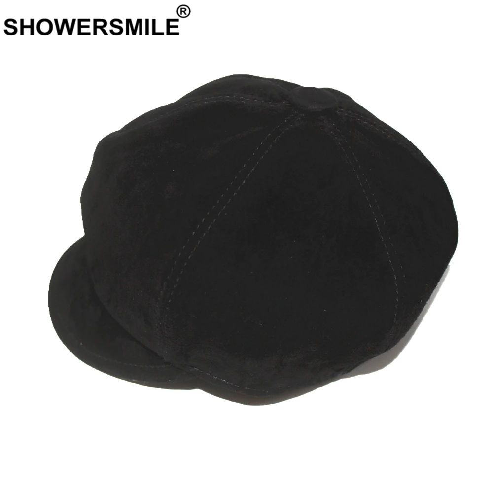 Женский берет из натуральной замши SHOWERSMILE черный Берет газетчика в британском