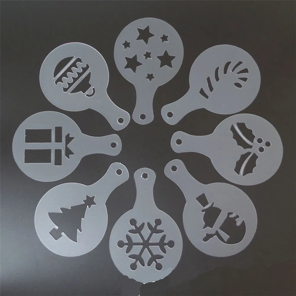 8Pcs Coffee Latte Cappuccino Barista Art Stencils Cake Duster Templates Coffee Tools Accessories Gusto Nespresso Zavarnik Dolce - Цвет: Xmas