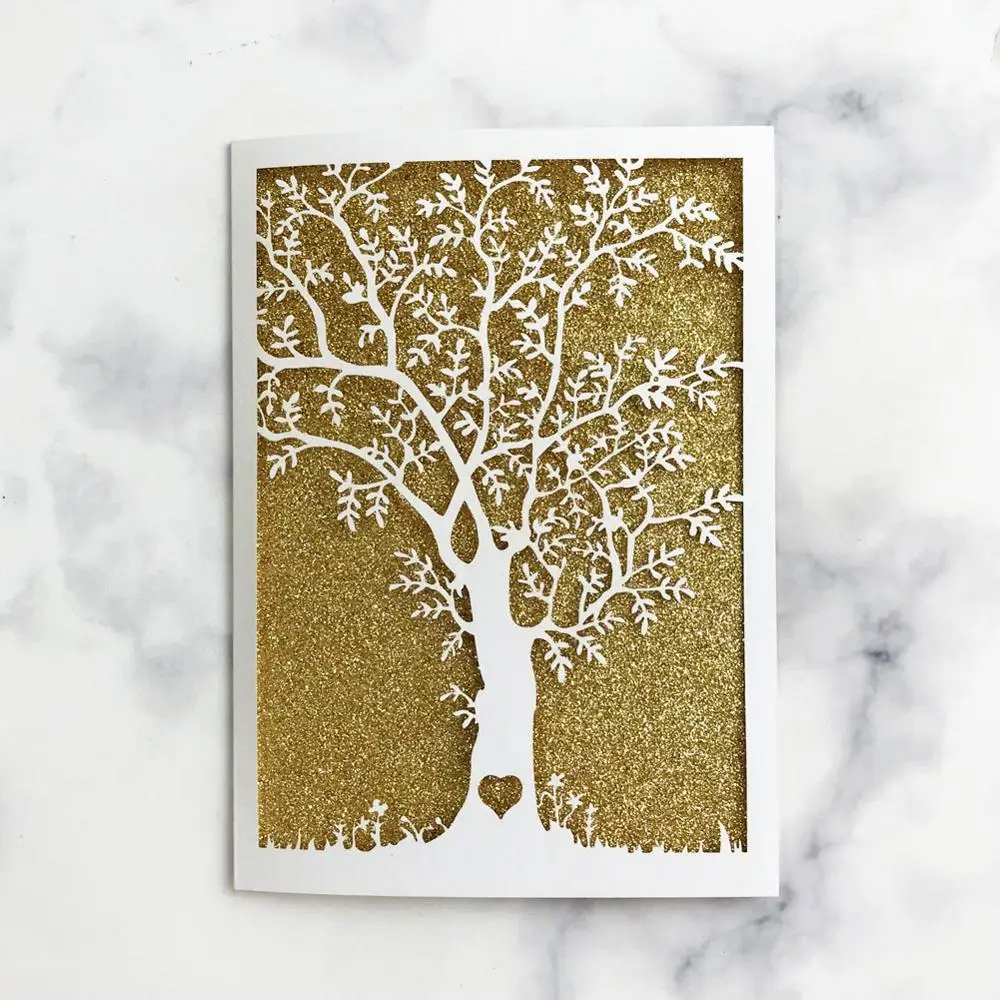 

20pcs/lot Latest Romantic Wedding Invitation Card Delicate Carved Big Tree Patterns Laser Cut Wedding Name Card Party Favor Card