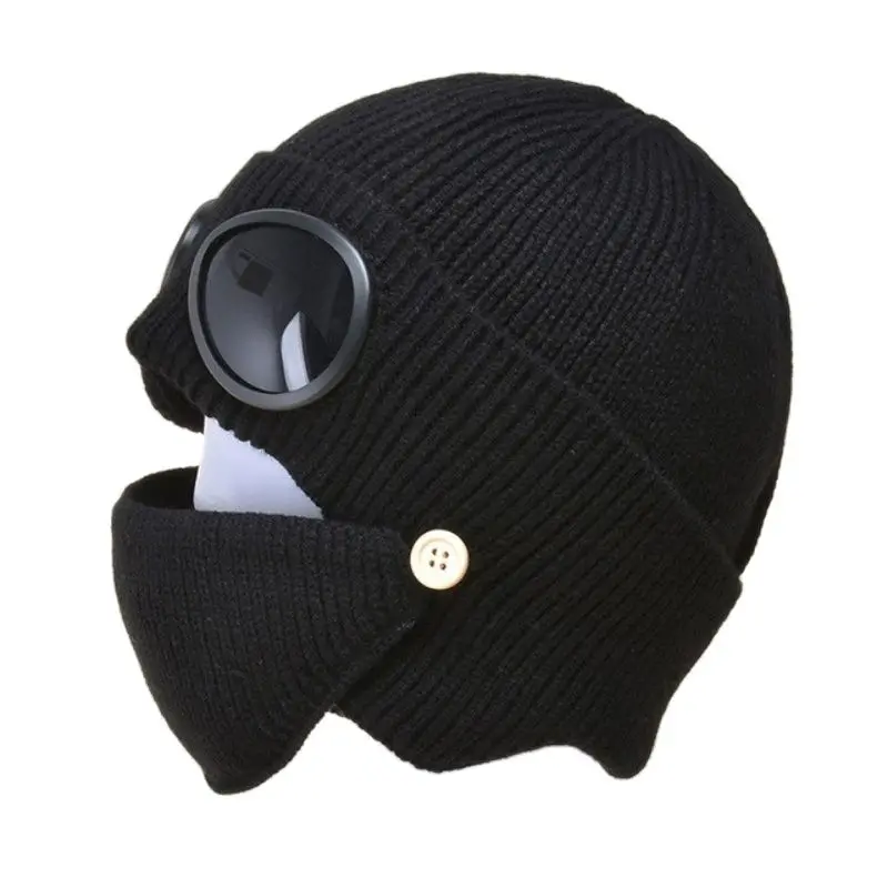 

Autumn and winter new aviator glasses ear caps plus velvet warm woolen cap women Korean knitted hat mask