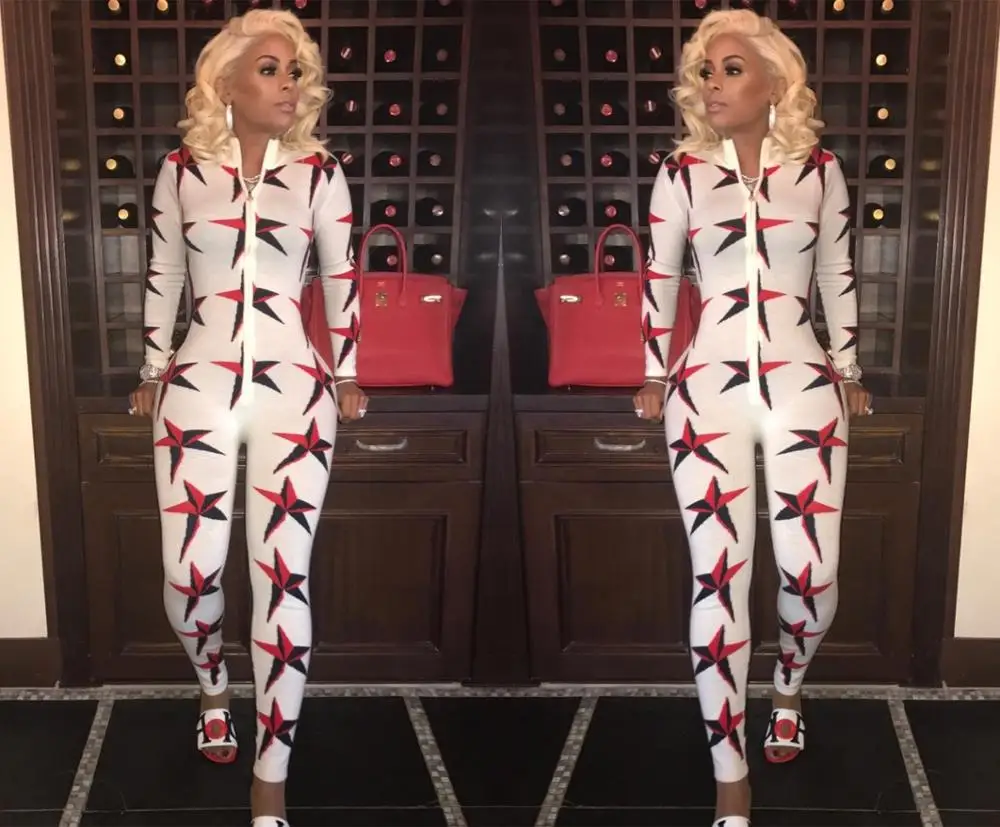 Новинка 2017 года осень и зима горячая мода цифровой принт комбинезон сексуальная