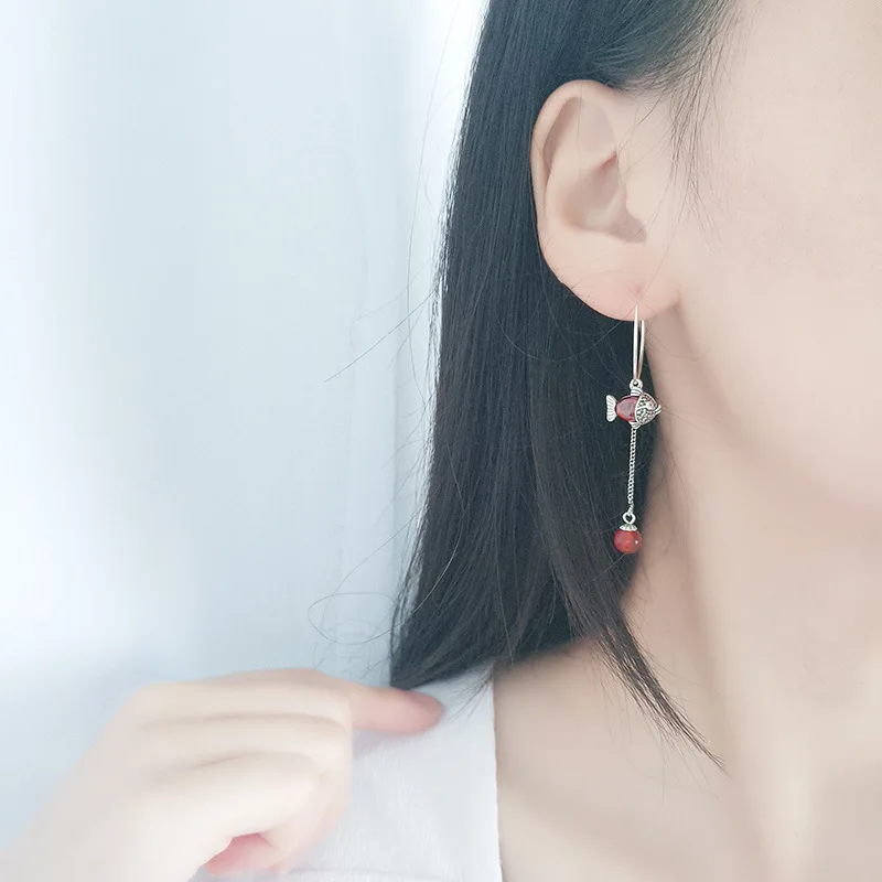 серьги Женские асимметричные серьги-кольца из стерлингового серебра 925 пробы с