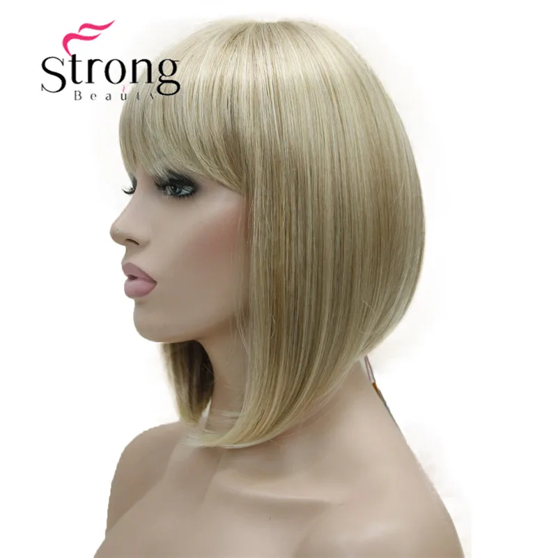StrongBeauty короткий прямой блонд выделенный боб с челкой синтетический парик черный коричневый красный женские парики выбор цвета - Цвет: 15BT613 Blonde
