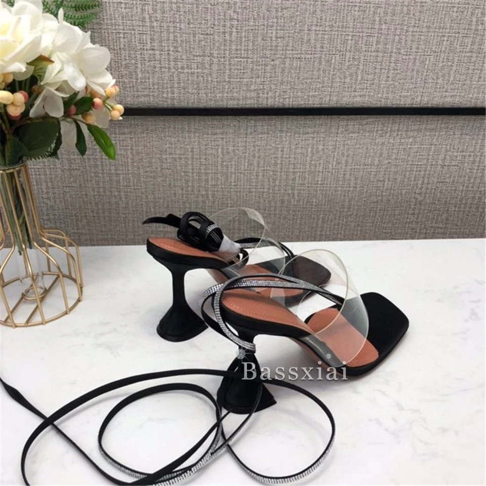 Сандалии женские с узкими ремешками прозрачные Роскошные атласные босоножки из