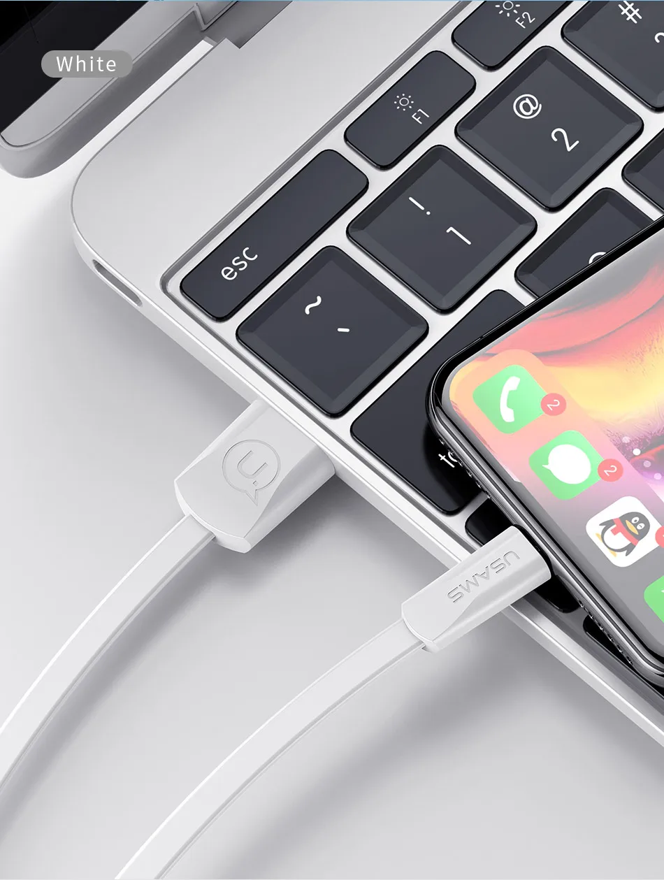 USAMS плоский USB кабель для iPhone 6 кабель 2A светильник кабель для iPhone X XS 8 7 6s 5S se 2 м кабель для мобильного телефона для iPad шнур для зарядки