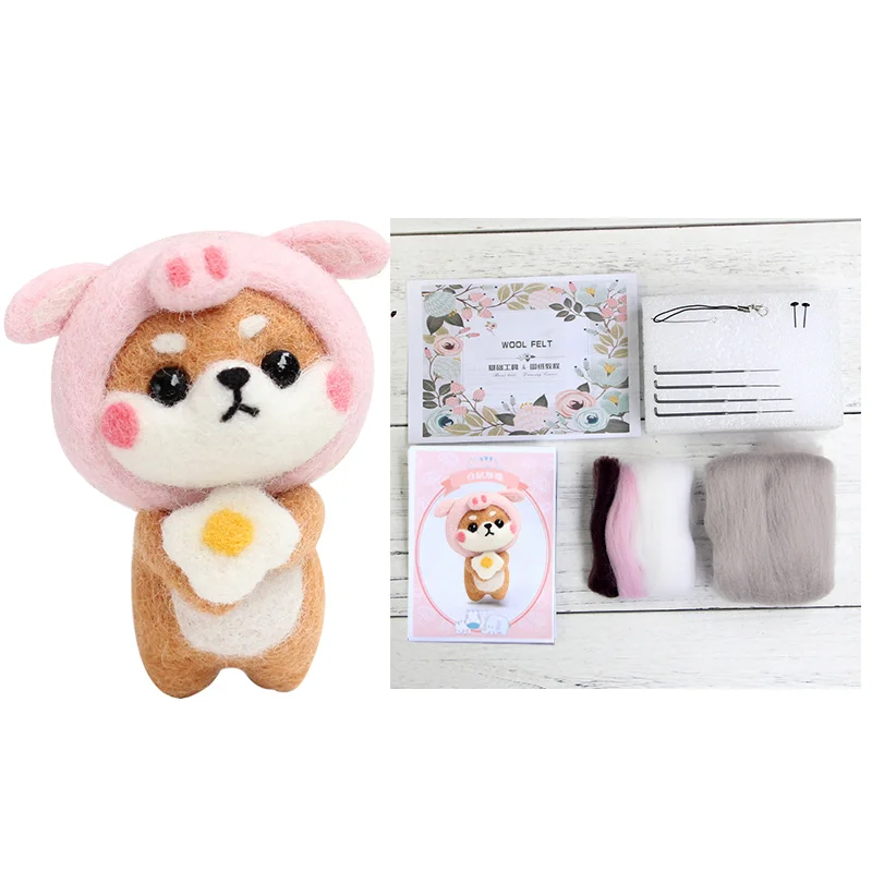 Pig Shiba Inu LMDZ 1 шт. несколько Подвески с изображениями животных мультфильм набор шерстяной вышитый набор Шерсть Войлок игла для валяния брелок вышивка своими руками - Цвет: Pig Shiba Inu