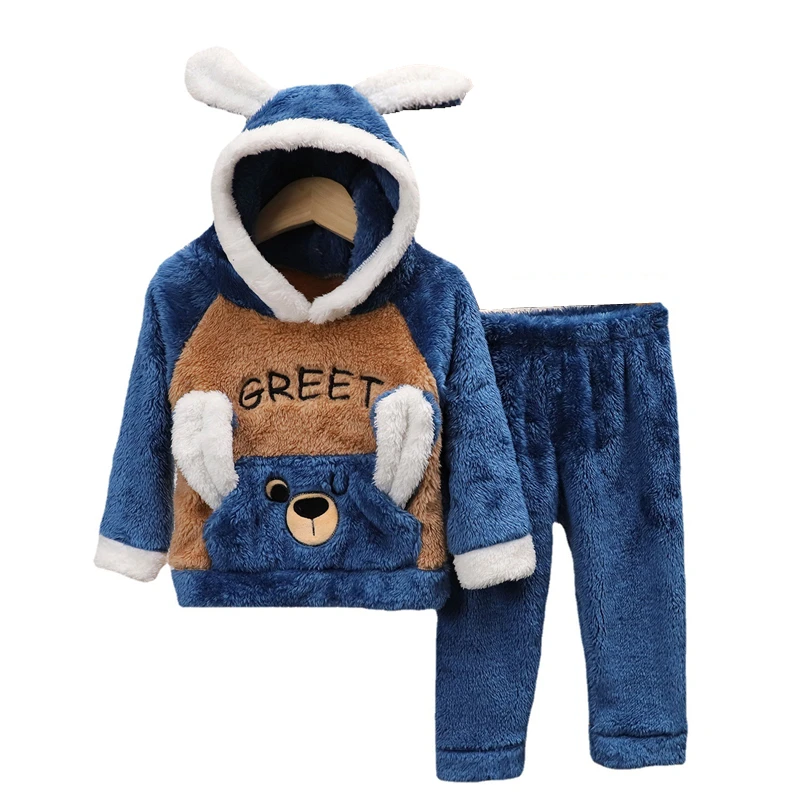 

New Winter Kids Cartoon Pajamas Baby Boys Girls Clothes Children Fashion Warm Hoodies Pants 2Pcs/Sets Toddler Casual Sleepwear