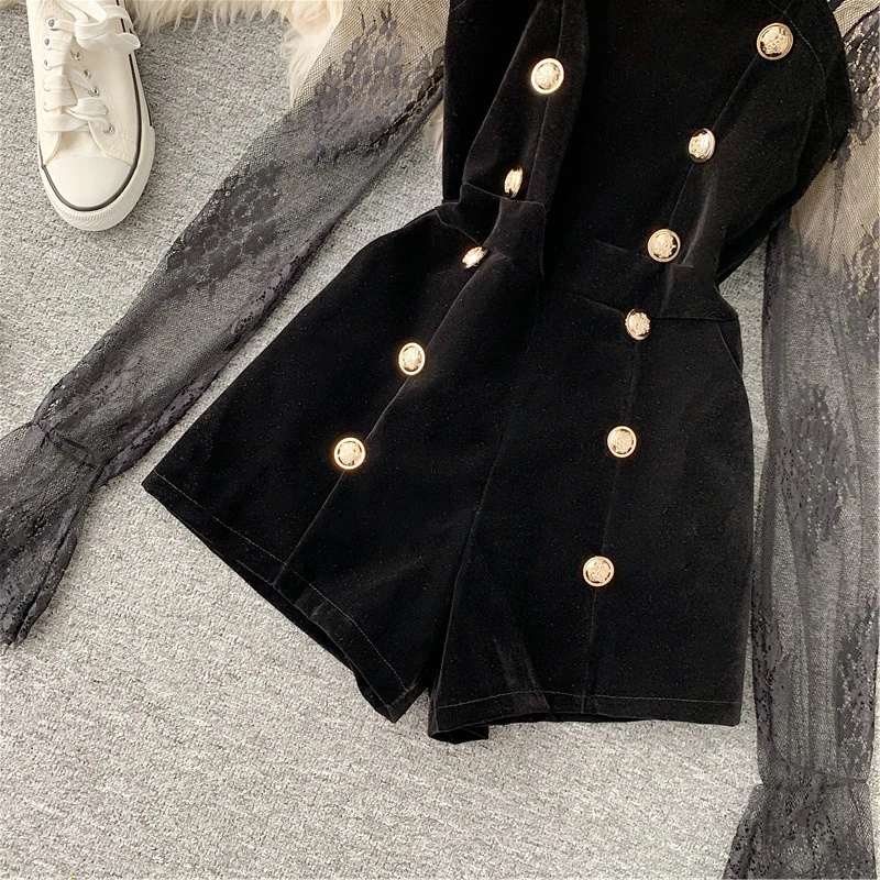 

Fold Blue Velvet Jumpsuits Women Fashion Slim V Neck Jumpsuit Women Elegant Long Sleeve Jumpsuits Female Ladies 2020 lace
