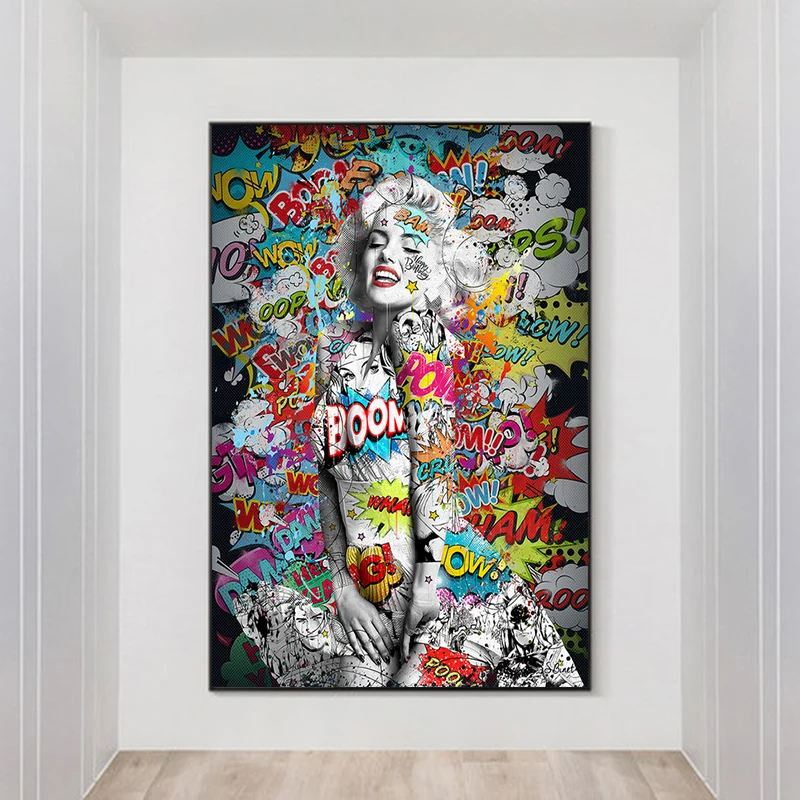 

Graffiti Art Canvas Painting on The Wall Sexy Monroe Portrait Posters and Prints Street Art Pictures Home Decor