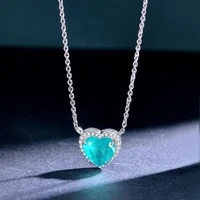 2021 new 925 silver paraiba necklace heart shape 1010mm all match cross chain simple fashion style jewelry gifts wholesale