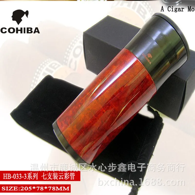 Хьюмидор для сигар Cohiba кейс горшок с увлажнителем дорожный тюбик увлажняющего средства красный большой металлический открытый сигарный бак удерживайте 7 сигар HB033