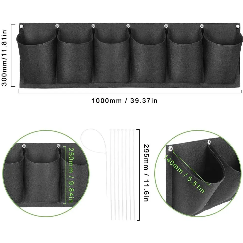 

6 Pocket Vertical Garden Plant Grow Wall Growing Bags Planter Flower Fabric Pot Indoor Hanging Black Tools Home Fabric Planting