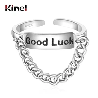 kinel good luck chain ring genuine 100 925 sterling silver stackable adjustable finger rings for women