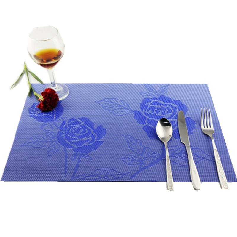 

Loving Heart Rose Pattern Restaurant Placema Home PVC Non-slip Table Mat Washable Quick-drying Heat Insulation Pad Coaster