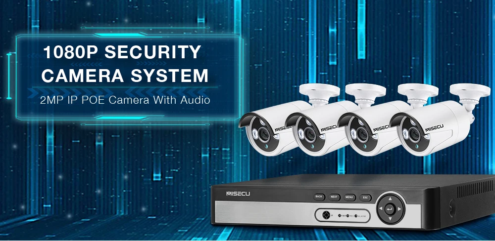 MISECU 8CH NVR 1080P 2MP IP сеть POE аудио запись наружная Водонепроницаемая камера видеонаблюдения системы безопасности домашний комплект видеонаблюдения